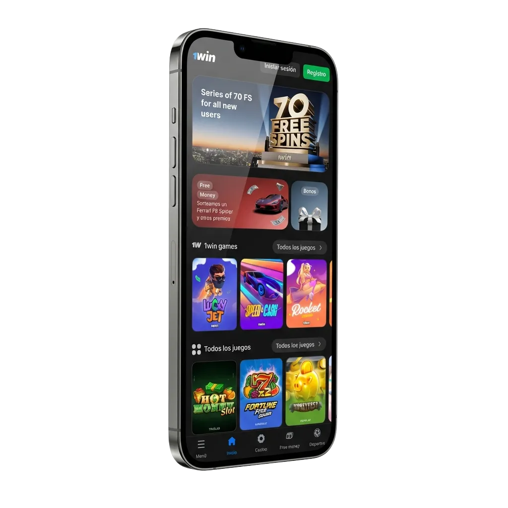 1win iOS app interface showing sports betting and casino games on iPhone for Chilean users