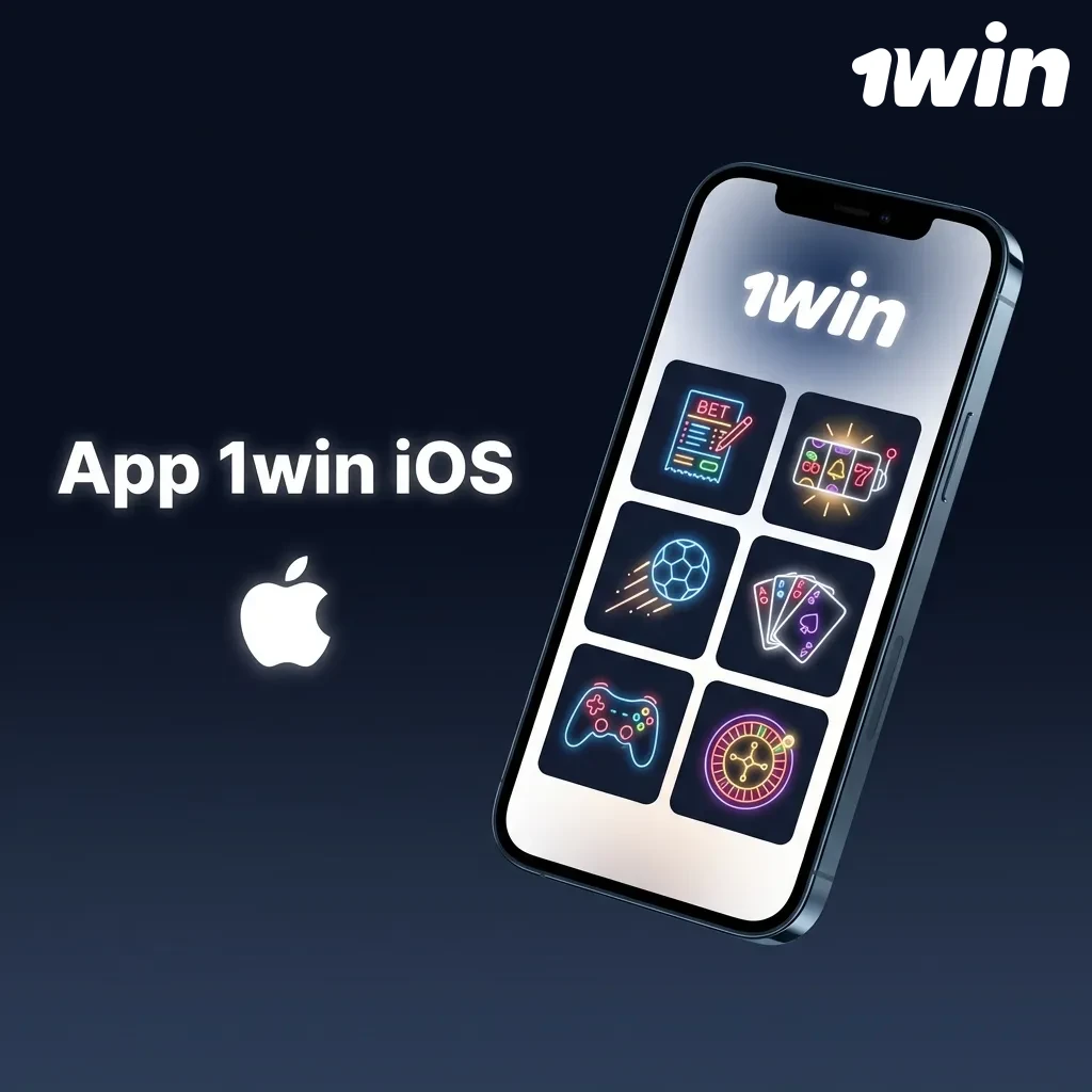 App 1win para iOS mostrando apuestas deportivas, casino en vivo y tragamonedas en iPhone y iPad