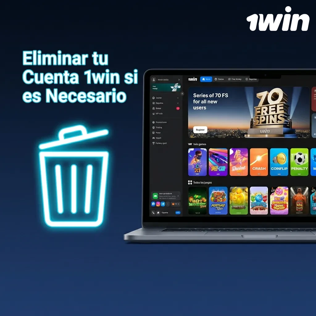 Guide showing 1win account deletion steps with settings menu and responsible gaming options