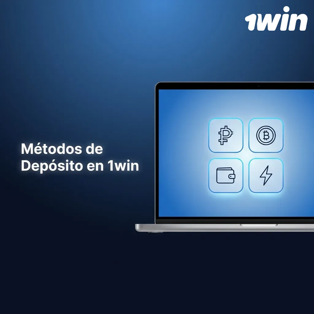 Pantalla de métodos de depósito en 1win mostrando opciones de pago disponibles para agregar fondos a la cuenta.