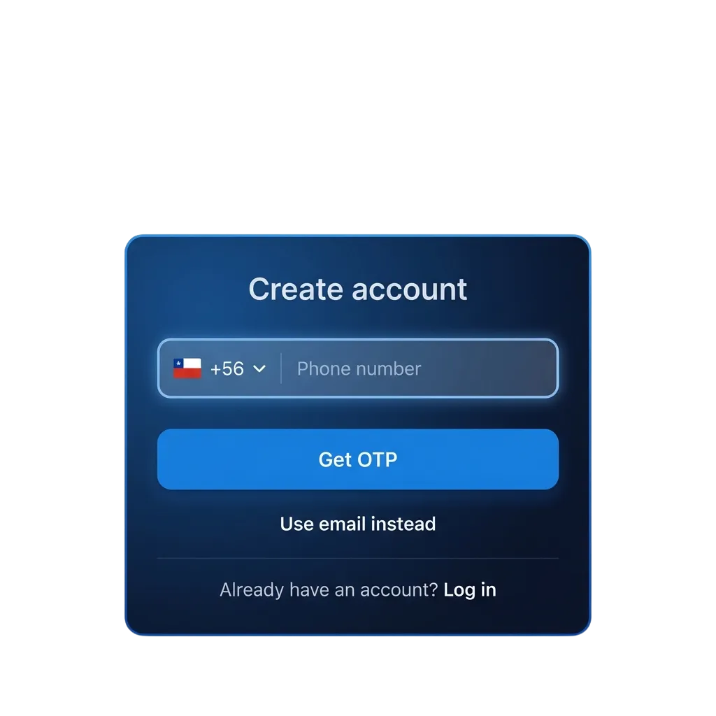 1win Chile registration and login page showing sign-up form for casino and sports betting platform